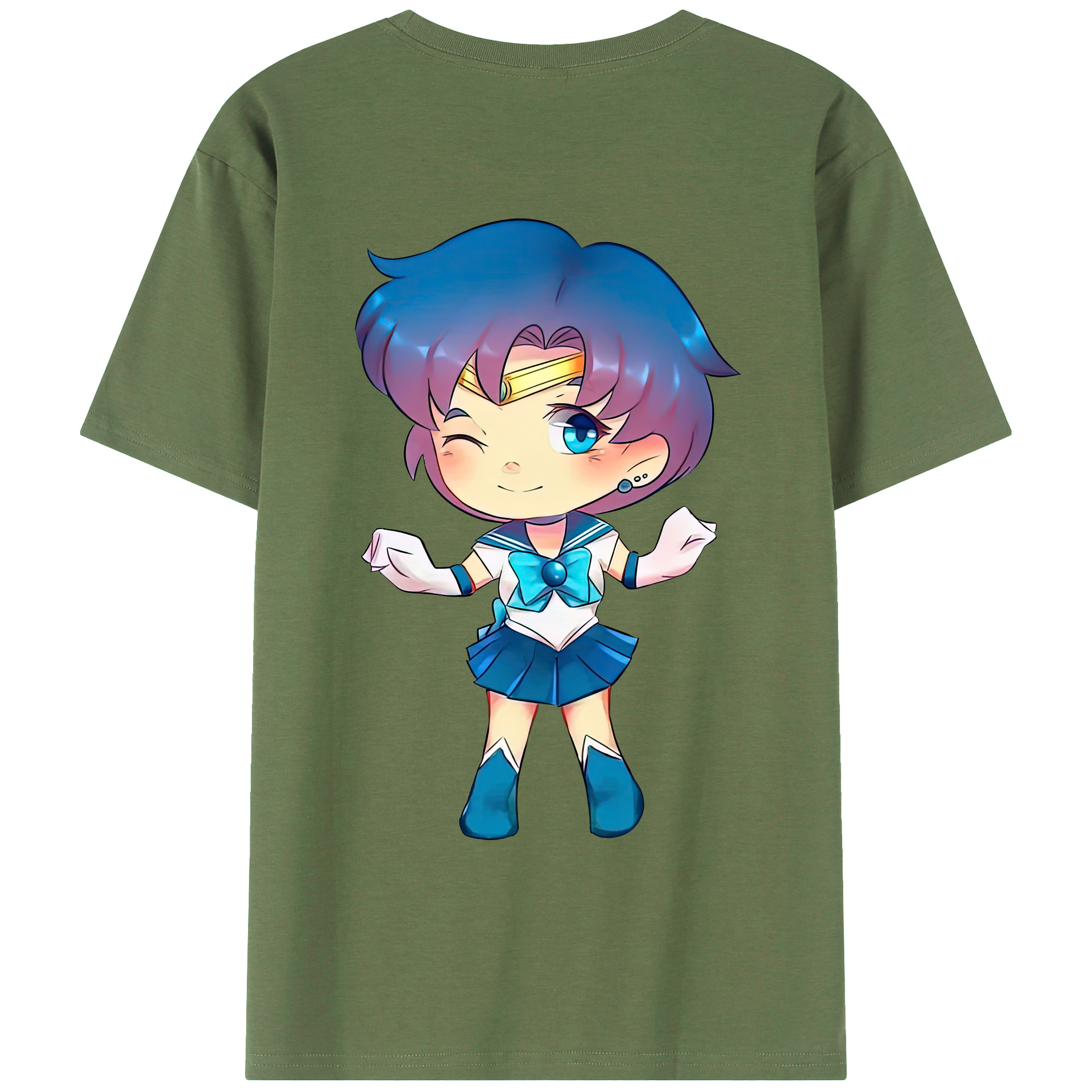 （画像用） 美少女戦士セーラームーン 水野 亜美 みずの あみ Sailor Moon Mizuno Ami 綿100％ メンズ半袖Tシャツ（バックプリント） 通気性